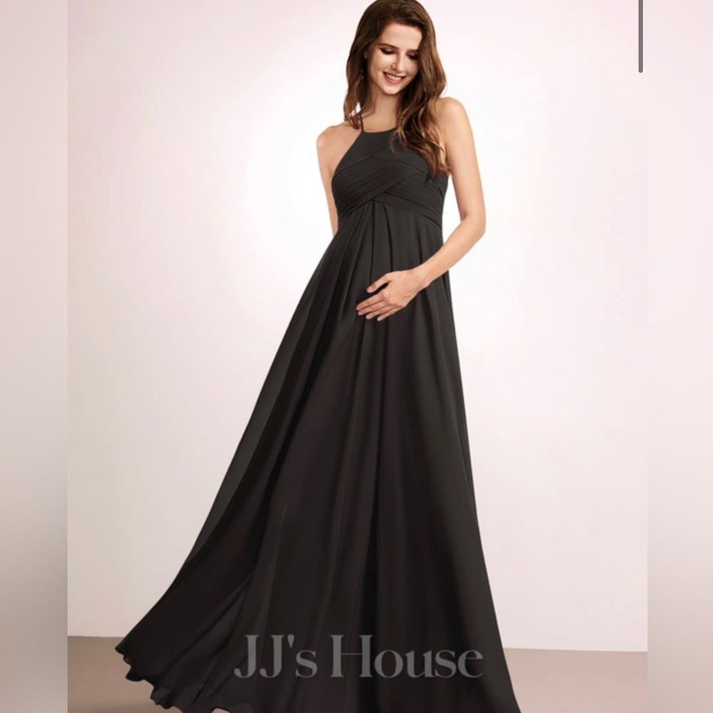 EUC- A-line High Neck Floor-Length Chiffon Maternity Bridesmaid Dress (black)